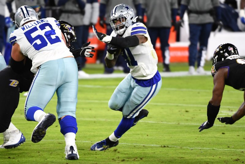 Dallas Cowboys guard Connor Williams (L) was part of one of the best offensive lines in the NFL in 2021. File Photo by Kevin Dietsch/UPI | <a href="/News_Photos/lp/8e5ee3a484514631e510d9dcab1a401b/" target="_blank">License Photo</a>