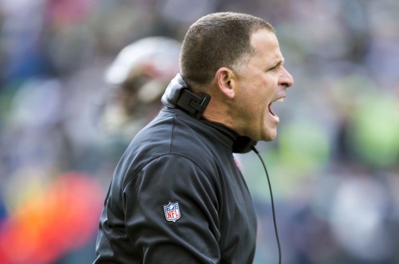 Former Tampa Bay Buccaneers head coach and current defensive coordinator at Ohio State Greg Schiano yells at the officials on November 3, 2013 at CenturyLink Field in Seattle, Washington. File photo by Jim Bryant/UPI | <a href="/News_Photos/lp/87ea6701352d3d68a91799be755140b0/" target="_blank">License Photo</a>
