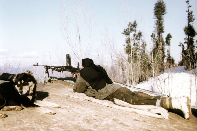 Indian troops patrol the Line of Control in Kashmir on Saturday, March 11, 2000, in the snow-laden Kashmir mountains along the Pakistani border. On August 11, 2015, officials say Indian troops killed two militants during a firefight in the village of Ratanpora, in the region's Pulwama district. File photo by Harbaksh Singh/UPI