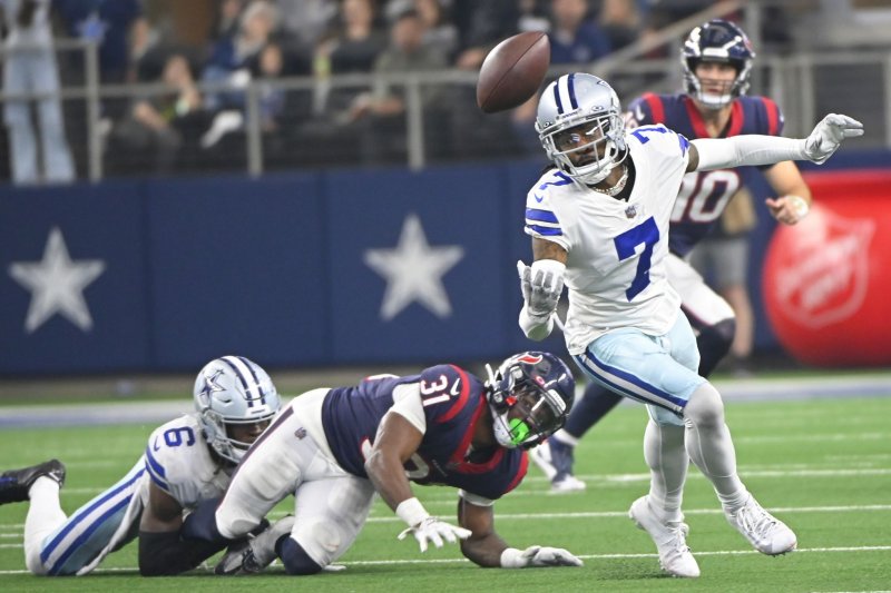 Dallas Cowboys cornerback Trevon Diggs (R) logged four combined tackles and three passes defensed through two starts this season. File Photo by Ian Halperin/UPI