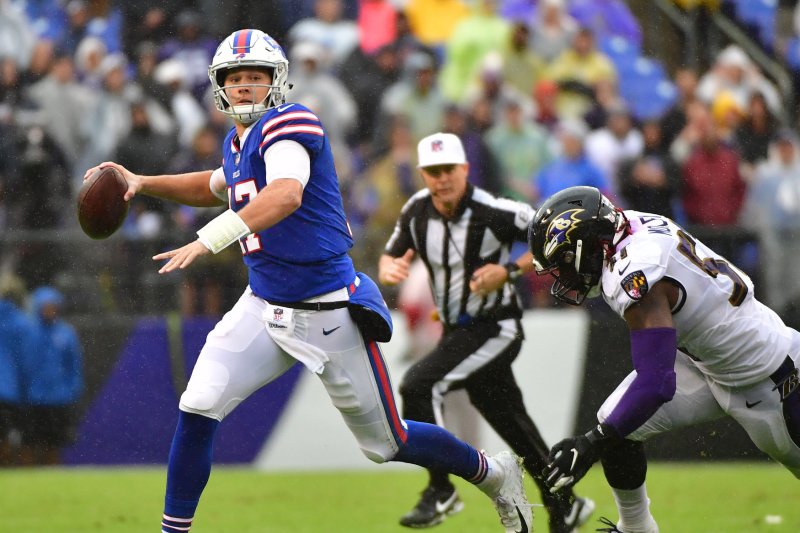 Buffalo Bills quarterback Josh Allen (17) scrambles against the Baltimore Ravens in the third quarter on September 9, 2018 at M&T Bank Stadium in Baltimore, Maryland. Photo by Kevin Dietsch/UPI