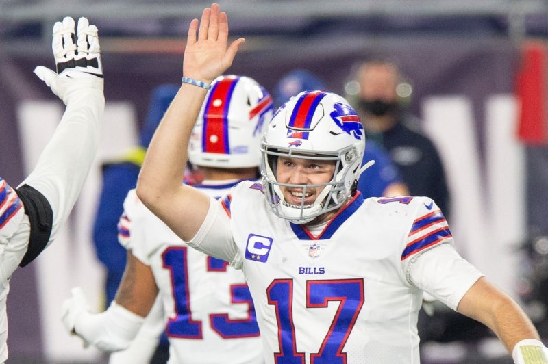 Quarterback Josh Allen and the Buffalo Bills kick off the 2021 NFL postseason against the Indianapolis Colts at 1:05 p.m. EST Saturday on CBS. File Photo by Matthew Healey/UPI | <a href="/News_Photos/lp/f99b11485c12031b43942837949f2a58/" target="_blank">License Photo</a>