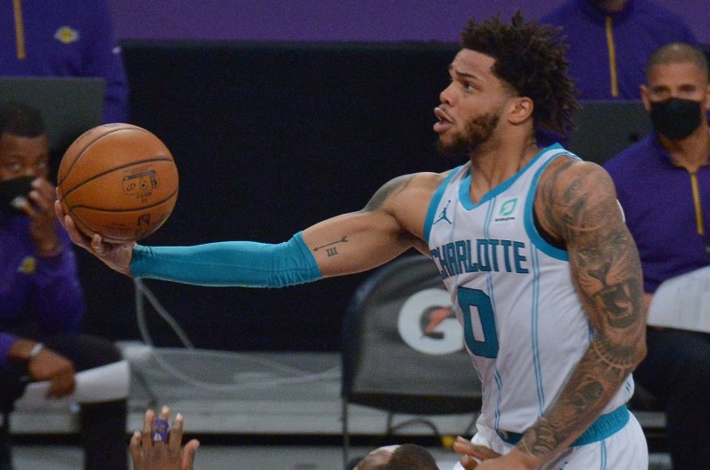 Charlotte Hornets forward Miles Bridges is to become an NBA free agent Thursday night. File Photo by Jim Ruymen/UPI | <a href="/News_Photos/lp/fe5cfca6ba0931d910ace26a193e1a56/" target="_blank">License Photo</a>