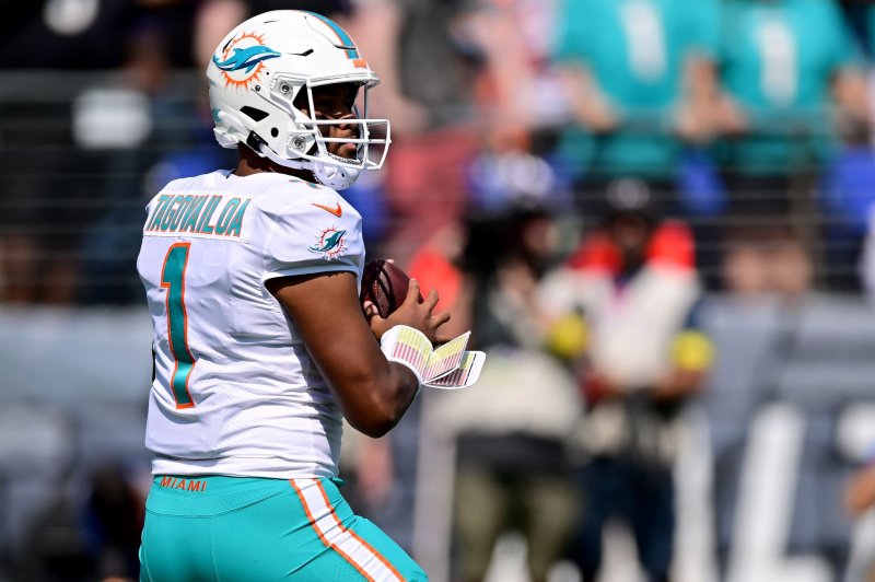 Miami Dolphins quarterback Tua Tagovailoa sustained a back injury in the first half of a win over the Buffalo Bills on Sunday in Miami Gardens, Fla. File Photo by David Tulis/UPI | <a href="/News_Photos/lp/340dc9b9ab888b5b77883285ceeae4b2/" target="_blank">License Photo</a>