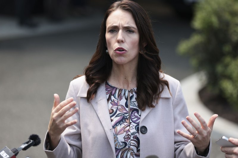 New Zealand Prime Minister Jacinda Ardern talks to reporters after speaking with President Joe Biden outside the White House in Washington last May. File Photo by Oliver Contreras/UPI