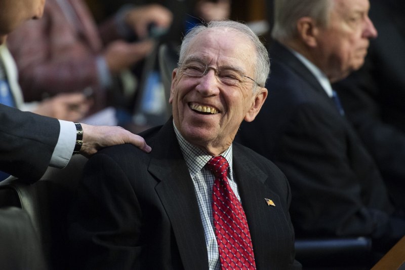 Senate Republicans, including Sen. Chuck Grassley, R-Iowa, have introduced a student loan reform package to tackle student debt and rein-in "skyrocketing" higher education costs. File photo by Bonnie Cash/UPI