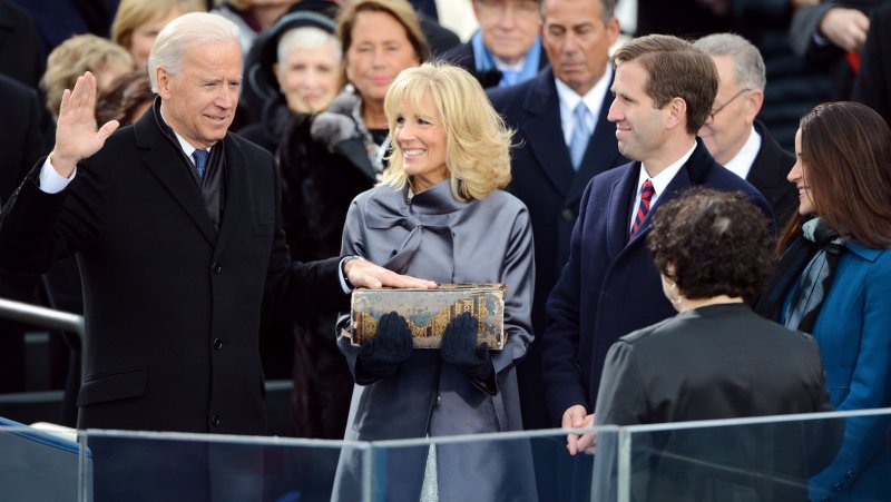 U.S. Vice President Joe Biden is sworn in by Supreme Court Justice Sonia Sotomayor as Dr. Jill Biden and Beau Biden look on before U.S. President Barack Obama is sworn-in for a second term by Supreme Court Chief Justice John Roberts during his public inauguration ceremony at the U.S. Capitol Building in Washington, D.C. on January 21, 2013. President Obama was joined by First Lady Michelle Obama and daughters Sasha and Malia. UPI/Kevin Dietsch | <a href="/News_Photos/lp/961e9f3f4364da42b7b8895a529b8eab/" target="_blank">License Photo</a>