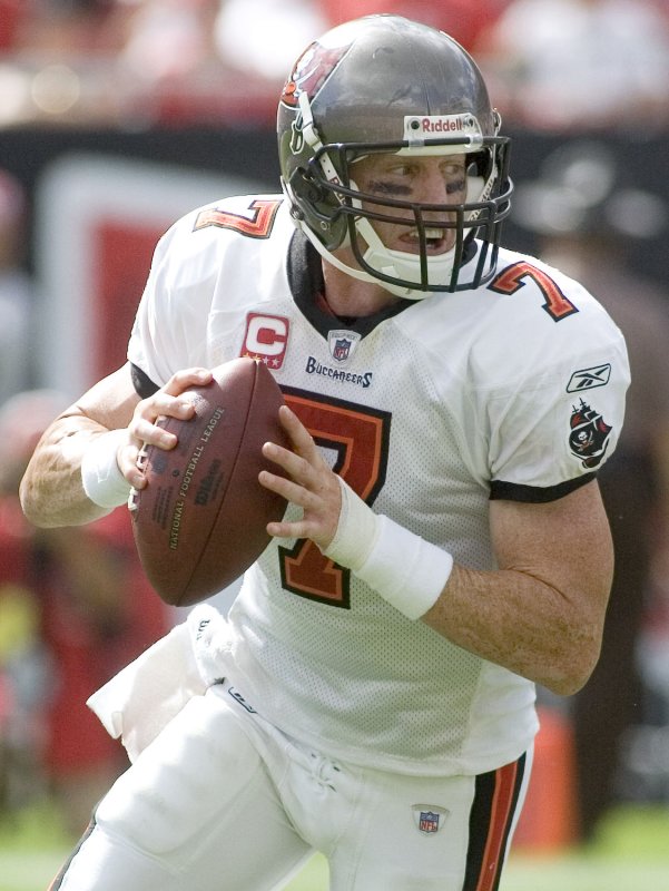 Former NFL quarterback Jeff Garcia will not be announcing the Tampa Bay Buccaneers' selection in Thursday's NFL draft, after all. Photo by David Mills/UPI