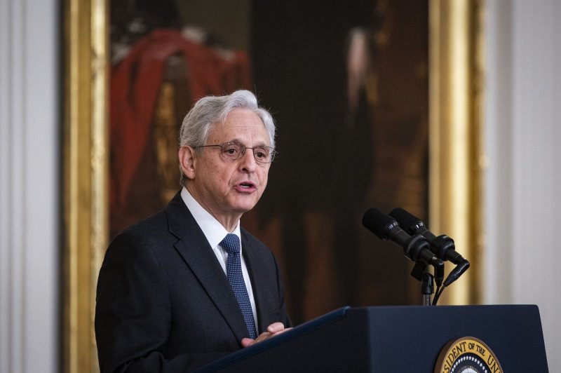 Four individuals working alongside Russian forces in Ukraine have been charged with war crimes by the U.S. Justice Department. U.S. Attorney General Merrick Garland (pictured at White House in May) noted that the charges were the first ever made under the U.S, war crimes statue against Russia-affiliated military personnel. File Photo by Al Drago/UPI