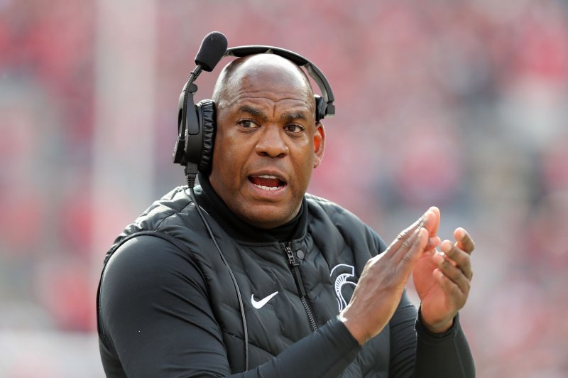 Michigan State football coach Mel Tucker is under investigation following an allegation that he sexually harassed a rape survivor. File Photo by Aaron Josefczyk/UPI