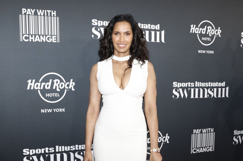 Padma Lakshmi arrives on the red carpet at the Sports Illustrated Swimsuit Issue release party on May 18, 2023 in New York City. The TV host announced her departure from "Top Chef" after 17 years. Photo by John Angelillo/UPI