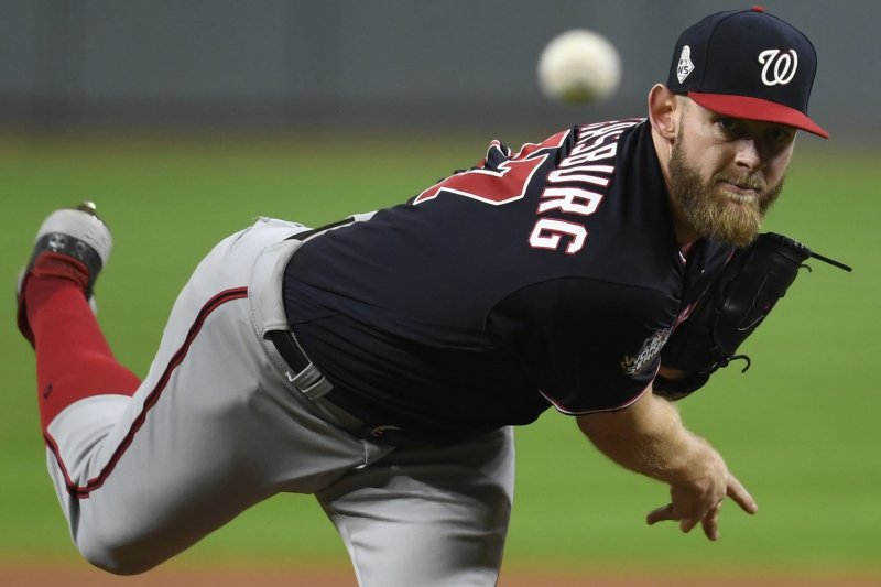 Washington Nationals starting pitcher Stephen Strasburg had a 1.98 ERA and a 5-0 record in six games for the team this postseason. Photo by Trask Smith/UPI | <a href="/News_Photos/lp/a0922c3be1be36293c43f23d00329615/" target="_blank">License Photo</a>