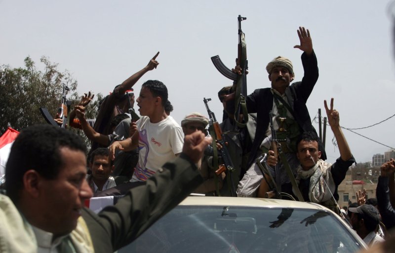 Tribesmen celebrate in Taez, Yemen, June 5, 2011, following the departure of President Ali Abdullah Saleh, who was wounded two days earlier. UPI\Mohammad Abdullah