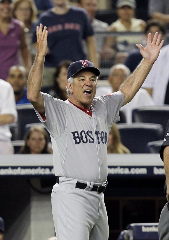 Boston Red Sox Manager Bobby Valentine, after being ejected from a game in July, Thursday was given a vote of confidence by a team executive who said Valentine wouldn't be fired this season. UPI/John Angelillo
