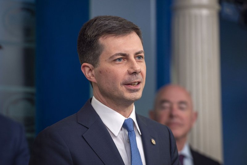 Secretary of Transportation Pete Buttigieg announced Monday he has tested positive for COVID-19 after attending an event last week in Michigan. File Photo by Bonnie Cash/UPI | <a href="/News_Photos/lp/a5cb35759b8dd7c8ef2494091f477300/" target="_blank">License Photo</a>