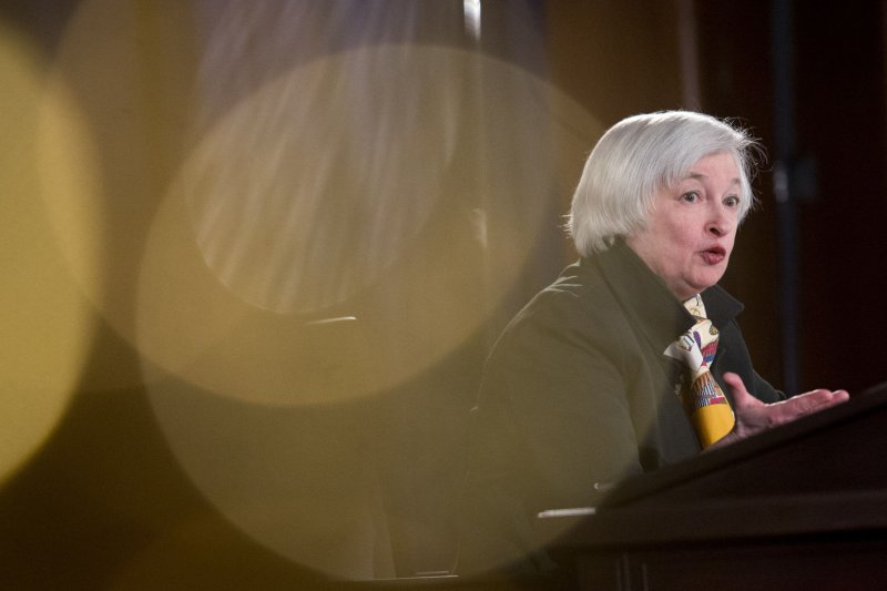 Federal Reserve Board Chairwoman Janet Yellen holds a news conference following a Federal Open Market Committee meeting, in Washington, D.C. on March 18, 2015. Yellen hinted Wednesday interest rates could be raised at the next meeting Dec. 15-16. Photo by Kevin Dietsch/UPI