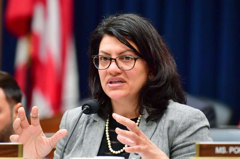 Rep. Rashida Tlaib, D-Mich., the only Palestinian-American member of Congress, was censured for using the phrase "From the river to the sea, Palestine will be free." To many who use it, it is not anti-Semitic, but a call for peaceful coexistence. File Photo by Kevin Dietsch/UPI
