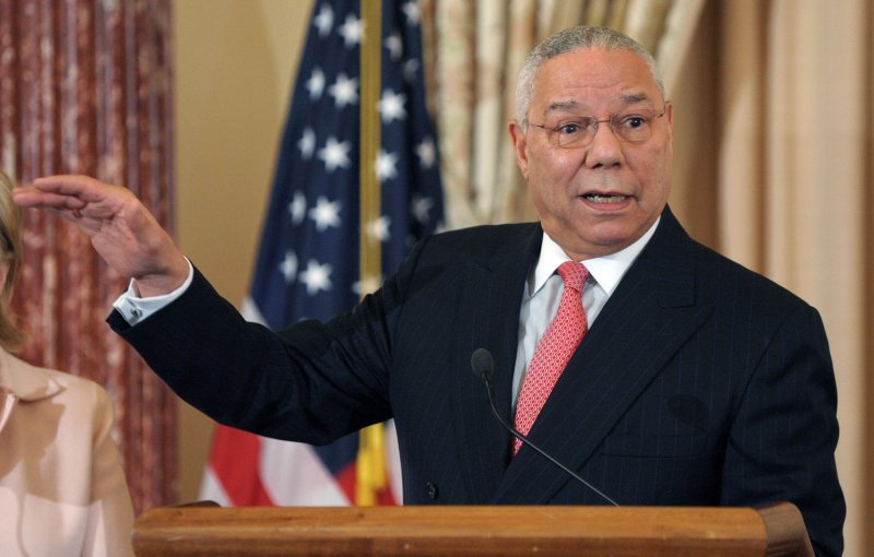 Former Secretary of State Colin Powell speaks before his official portrait was unveiled at the State Department in Washington on December 7, 2009. UPI/Roger L. Wollenberg