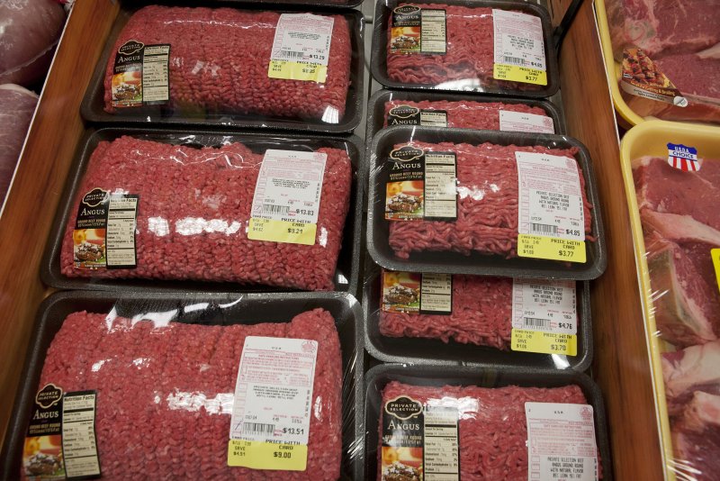 Ground beef is packaged and on sale at the King Soopers supermarket in Lakewood, Colorado on June 20, 2012. UPI/Gary C. Caskey | <a href="/News_Photos/lp/6c07bc2444987357d78b4dadb19c9cdf/" target="_blank">License Photo</a>