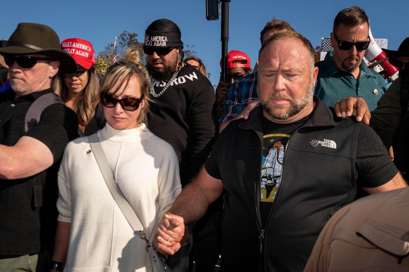 Infowars owner and host Alex Jones appeared in court in Texas on Tuesday as he faces a civil defamation trial for claiming that the 2012 Sandy Hook Elementary School mass shooting was a hoax. File Photo by Ken Cedeno/UPI | <a href="/News_Photos/lp/35b9ea5440f1b2e6043767d7bb44a8c6/" target="_blank">License Photo</a>