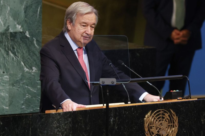 U.N. Secretary-General Antonio Guterres tells journalists in New York he is urging all countries to attend the U.N. Climate Conference, COP27, in Egypt warning "the world cannot wait." Photo by John Angelillo/UPI | <a href="/News_Photos/lp/fce68b57a37d680ee0018d1f2eb5e18f/" target="_blank">License Photo</a>