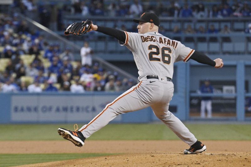 San Francisco Giants starting pitcher Anthony DeSclafani, shown Oct. 12, 2021, posted a 13-7 record and 3.17 ERA over 167 2/3 innings this past season. File Photo by Jim Ruymen/UPI