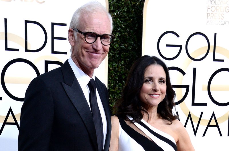 Julia Louis-Dreyfus (R), shared a photo Wednesday of herself and her husband Brad Hall (L) under a mistletoe. File Photo by Jim Ruymen/UPI