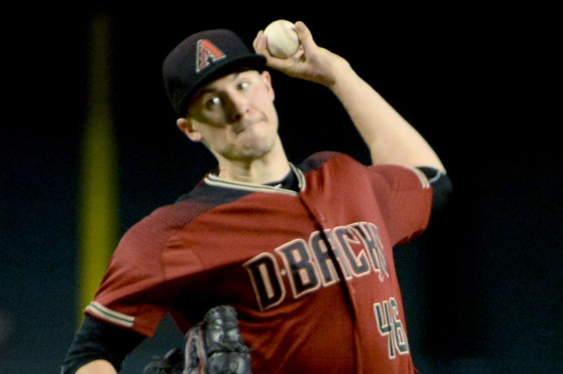 Arizona Diamondbacks starting pitcher Patrick Corbin delivers a pitch in the first inning against the Atlanta Braves on July 26, 2017 at Chase Field in Phoenix, Arizona. Photo by Art Foxall/UPI