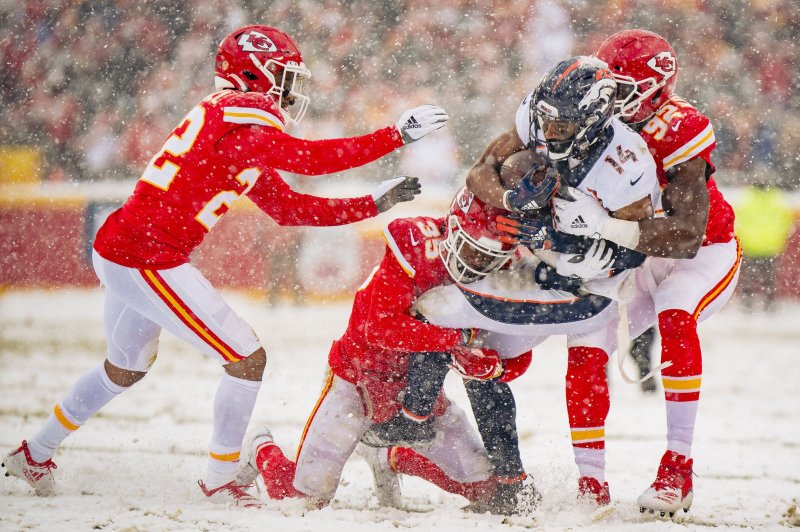 Denver Broncos wide receiver Courtland Sutton (14) had four catches for 79 yards in Week 15 against the Kansas City Chiefs. Photo by Kyle Rivas/UPI