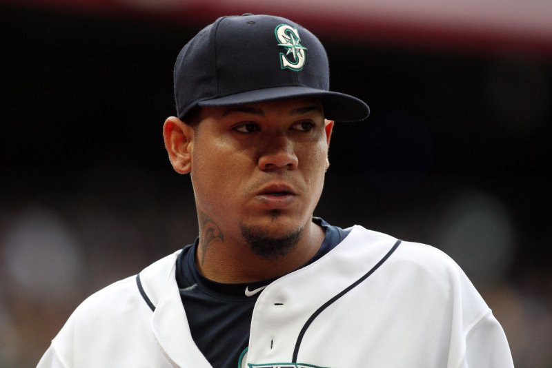 Seattle Mariners starting pitcher Felix Hernandez looks back over his shoulder after being relieved. File photo by Jim Bryant/UPI | <a href="/News_Photos/lp/e0c800e5122131da6f7a94f84e46ae88/" target="_blank">License Photo</a>
