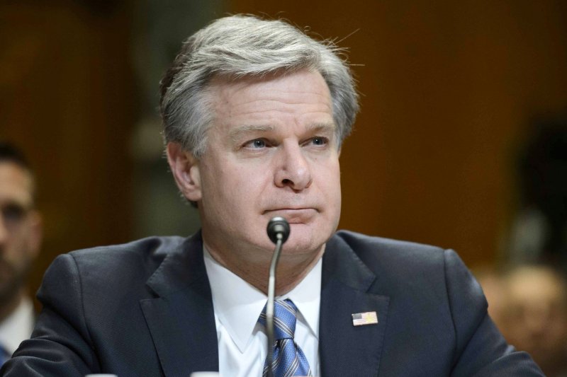 FBI Director Christopher Wray looks on during a Senate Appropriations Subcommittee hearing on May 10. The House Oversight Committee canceled a contempt vote against Wray on Wednesday. Photo by Bonnie Cash/UPI