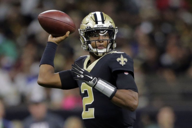 New Orleans Saints quarterback Jameis Winston, shown Oct. 3, 2021, missed most of last season after tearing the ACL in his left knee. File Photo by AJ Sisco/UPI
