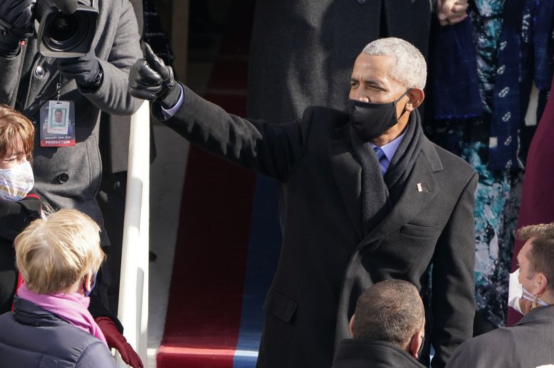 Former President Barack Obama waves on January 20 during the inauguration of President Joe Biden.&nbsp;File Photo by Patrick Semansky/UPI | <a href="/News_Photos/lp/5ce00011062e7c08347fc93b72715055/" target="_blank">License Photo</a>