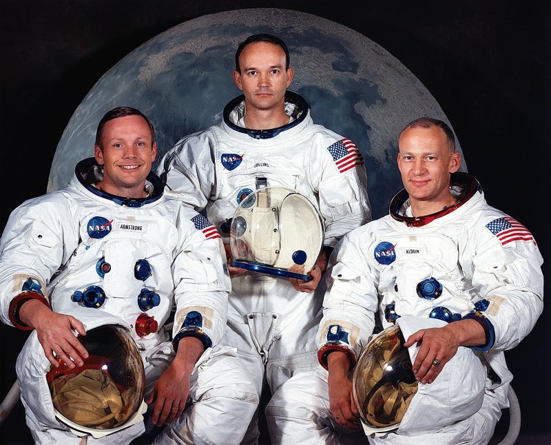 The prime crew of NASA'S Apollo 11 lunar landing mission: from left to right, Neil A. Armstrong, commander; Michael Collins, command module pilot; and Edwin E. Aldrin Jr., lunar module pilot. NASA/UPI | <a href="/News_Photos/lp/bbdacab248d04c1dc8cfb3dc6b2172c1/" target="_blank">License Photo</a>