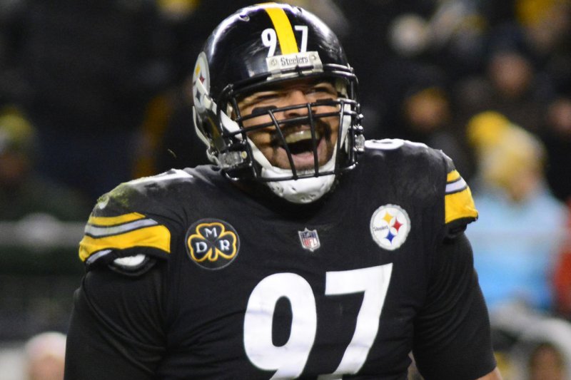 Pittsburgh Steelers defensive end Cameron Heyward (97) celebrates his sack of Green Bay Packers quarterback Brett Hundley (7) in the fourth quarter of the Steelers' 31-28 win on November 26 at Heinz Field in Pittsburgh. Photo by Archie Carpenter/UPI