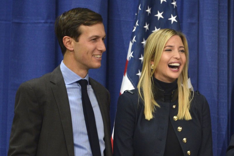 Ivanka Trump (R) and husband Jared Kushner at a Donald Trump campaign event on January 31. The couple welcomed their third child in March. File Photo by Mike Theiler/UPI | <a href="/News_Photos/lp/5b363796f7fe6c03ce554268dadadd05/" target="_blank">License Photo</a>