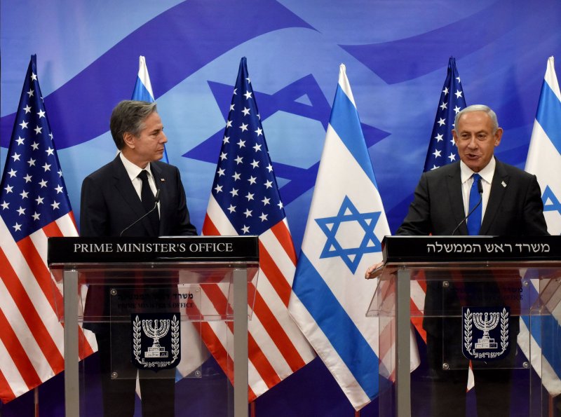 U.S. Secretary of State Antony Blinken (L) said they are concerned about the Israeli government of Prime Minister Benjamin Netanyahu authorizing new Wes Bank settlements over the weekend. File Photo by Debbie Hill/ UPI