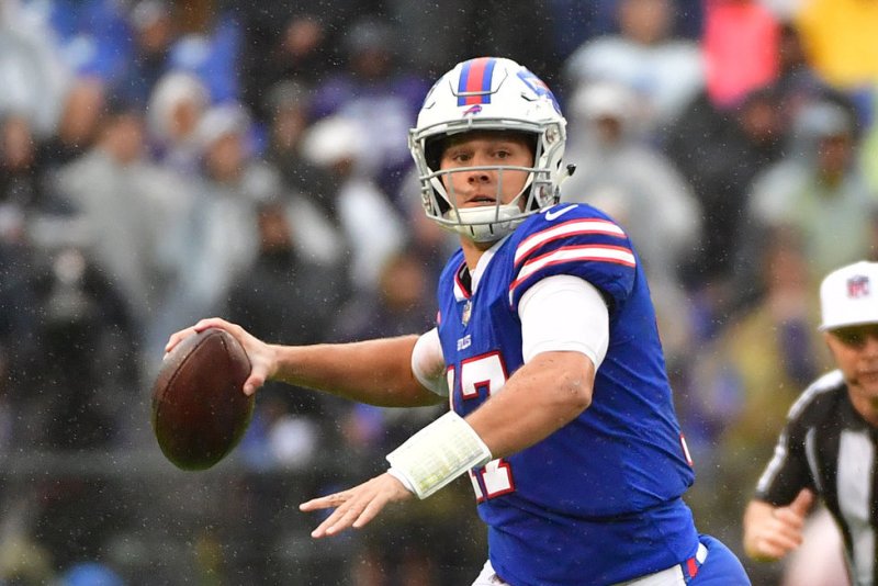 Buffalo Bills quarterback Josh Allen scrambles during a game against the Baltimore Ravens at M&T Bank Stadium on September 9, 2018. Photo by Kevin Dietsch/UPI