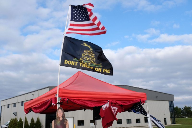 Trump campaign merchandise is seen at a rally at the Waukesha County Airport in Waukesha, Wis., on October 24, 2020. A judge ruled on Monday that a Republican-led effort to review the state's election records can proceed. File Photo by Alex Wroblewski/UPI