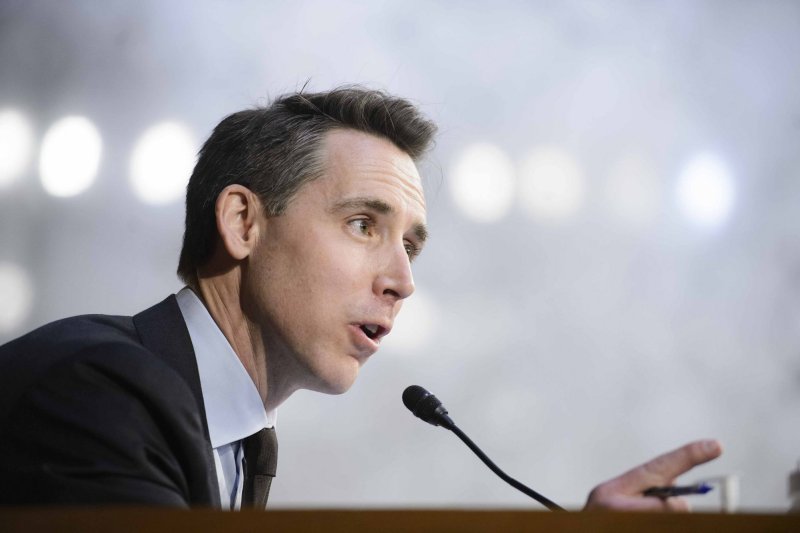Sen. Josh Hawley, R-Mo., participated in a recent hearing on how artificial intelligence might be used to influence elections. File Photo by Bonnie Cash/UPI