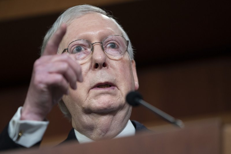 Senate Republican leader Mitch McConnell speaks on Capitol Hill in Washington, D.C., on Tuesday. Photo by Tasos Katopodis/UPI