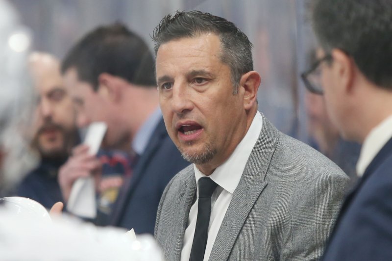 Coach Bob Boughner, who failed to reach the Stanley Cup playoffs in three seasons as coach of the San Jose Sharks, was fired Thursday. File Photo by BIll Greenblatt/UPI | <a href="/News_Photos/lp/1afb21566a17848812affab94336e513/" target="_blank">License Photo</a>