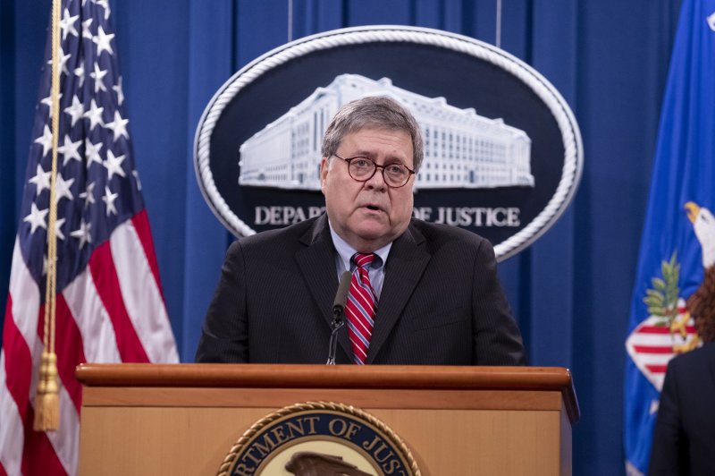 The Justice Department on Wednesday released a memo to Attorney General William Barr advising him not to charge President Donald Trump with obstruction of justice in a probe into Russian election interference. File Pool Photo by Michael Reynolds/UPI | <a href="/News_Photos/lp/dba83877ea25eb6c6fce295df81f65f3/" target="_blank">License Photo</a>
