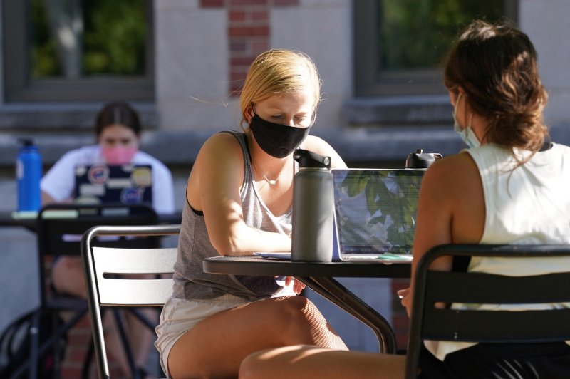 Students are seen on the Saint Louis University campus in St. Louis, Mo., on August 19, 2020. File Photo by Bill Greenblatt/UPI