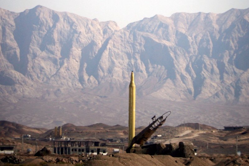 A variant of the Emad missile, the long range Shahab-3. File photo by UPI/Ali Shaygan/Fars News Agency | <a href="/News_Photos/lp/bfad70089379b887749d37b405eb93a8/" target="_blank">License Photo</a>