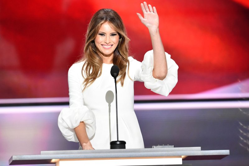 Melania Trump, wife of presumptive Republican presidential nominee Donald Trump, speaks at the Republican National Convention at the Quicken Loans Arena in Cleveland, Ohio, on July 18, 2016. Her speechwriter, Meredith McIver, offered to resign Wednesday in the face of controversy over whether parts of the speech was plagiarized from a 2008 speech by Michelle Obama; the offer was declined by the Trump campaign. Photo by Kevin Dietsch/UPI