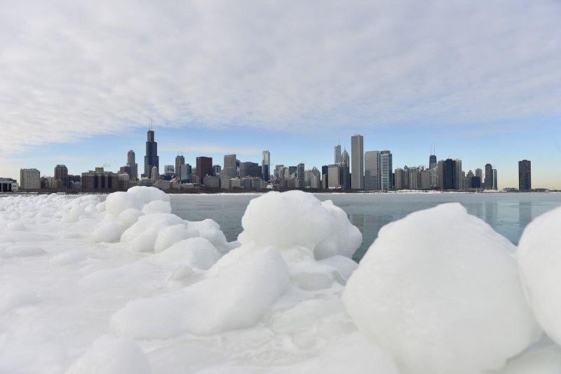 Ice piles up along the a breakwater in Chicago on January 7, 2014. Solar scientists predict that the Earth will enter a "mini ice age" around 2030 due to decreased activity by the sun, which will bring with it frigid cold winters. The last time the Earth experienced a similar situation occurred between 1645 and 1715. File photo by Brian Kersey/UPI