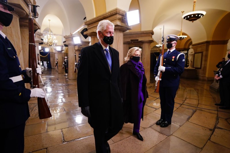 Former President Bill Clinton and wife and former Secretary of State Hillary Clinton are seen at the U.S. Capitol in Washington, D.C., on January 20 for the inauguration of President Joe Biden. UPI Photo/File