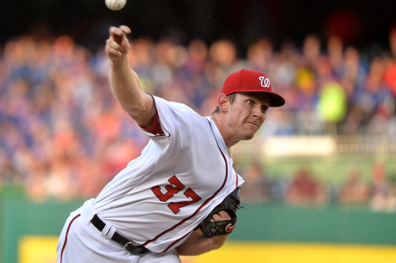 Washington Nationals starting pitcher Stephen Strasburg (37) pitches against the New York Mets in the first inning at Nationals Park in Washington, D.C. on May 24, 2016. Photo by Kevin Dietsch/UPI | <a href="/News_Photos/lp/0e23a9800dbb7896b106644cfb6018fd/" target="_blank">License Photo</a>