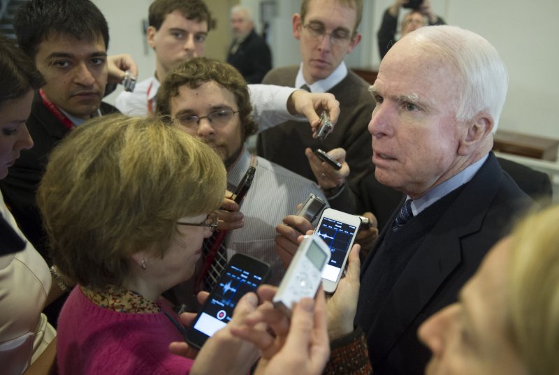 U.S. Sen. John McCain, R-Ariz., on Capitol Hill in Washington, Jan. 7, 2013. UPI/Kevin Dietsch